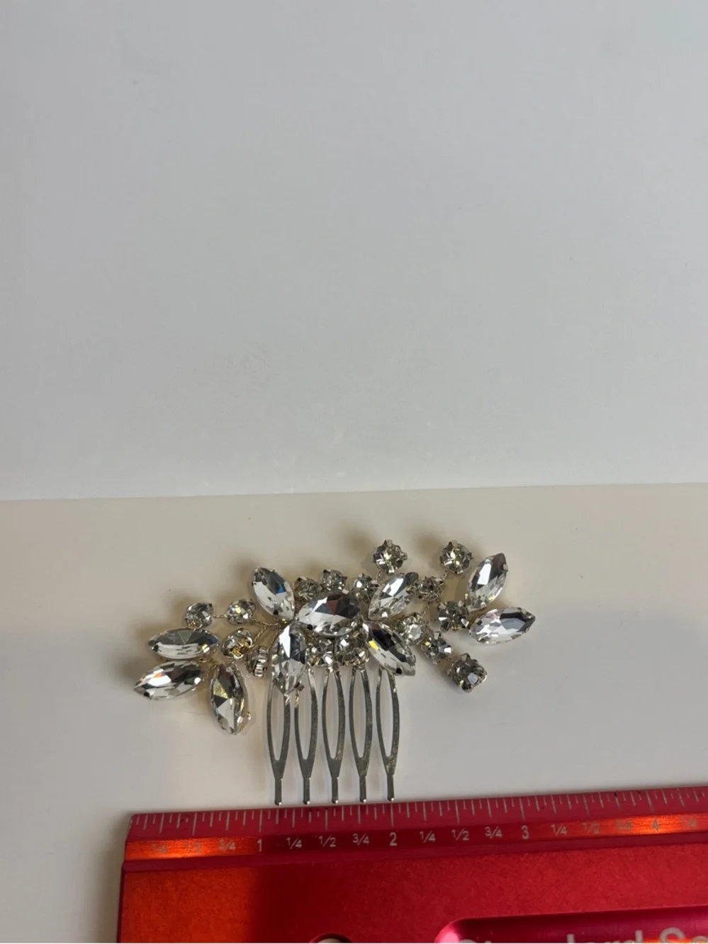 Vintage Silver Rhinestone Bridal Hair Comb - Crystal Leaf Wedding Headpiece